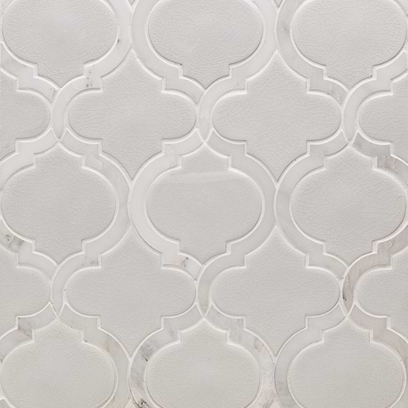 Nabi Arabesque Glacier White Arabesque Crackled Marble & Glass Mosaic