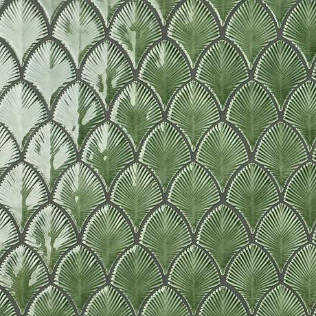 Nabi Fish Scale Fern Green 3x4"  Crackled Glossy Glass Mosaic Tile