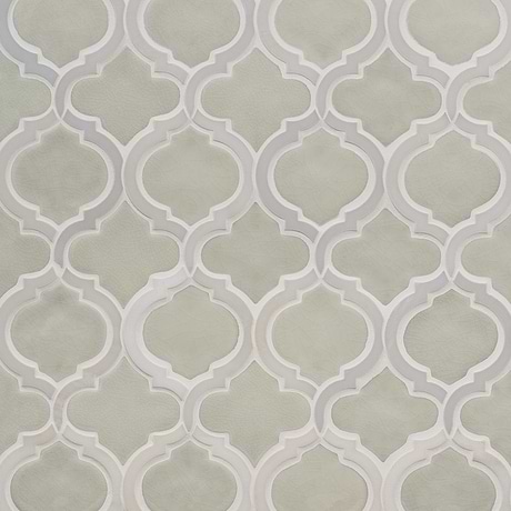 Nabi Arabesque Tundra Gray 4" Crackled Mixed Finish Glass & Marble Mosaic Tile