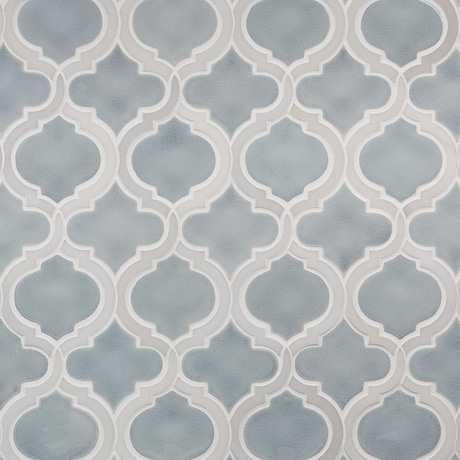 Nabi Arabesque Arctic Blue 4" Crackled Mixed Finish Glass & Marble Mosaic Tile