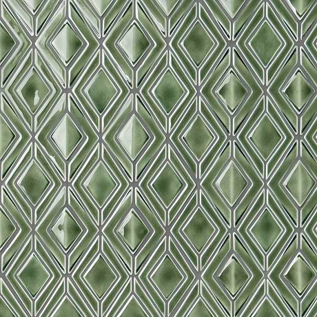 Nabi Jewel Fern Green 3D Crackled Glossy Glass Mosaic Tile