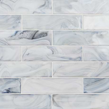 Alisa Night Black & White 3x12 Polished Subway Glass Tile