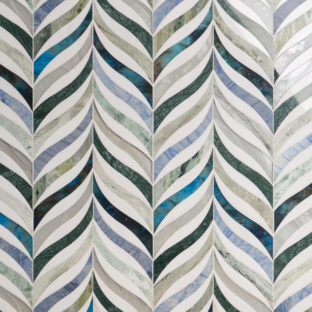 BEGONIA Verde Azul Green Polished Marble & Glass Mosaic Tile