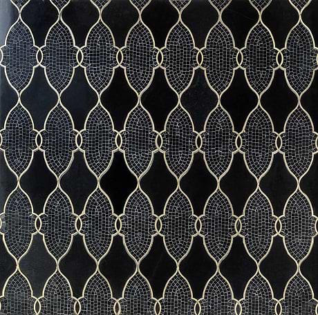 Duchess Ana Black Arabesque Polished Marble & Brass Mosaic