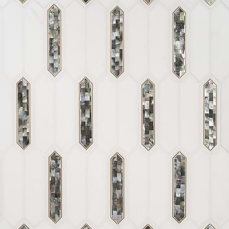 Zeus Black Pearl 2x8 Picket Polished Marble, Pearl and Brass Mosaic Tile