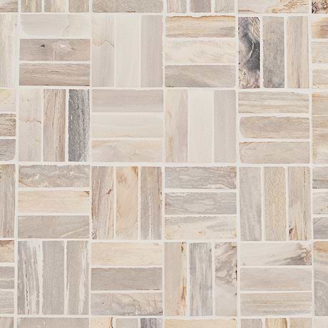 Fossil Beige 1x4 Basketweave Tumbled Petrified Stone Mosaic