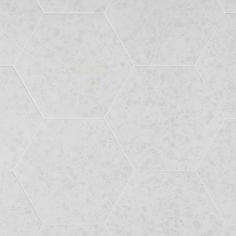 Six Hexagon White 12.5" Terrazzo Look Matte Porcelain Tile