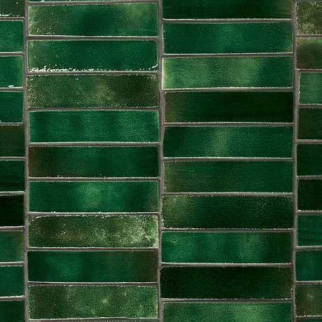 Emery Jungle Green 2x8 Handmade Crackled Glossy Terracotta Tile