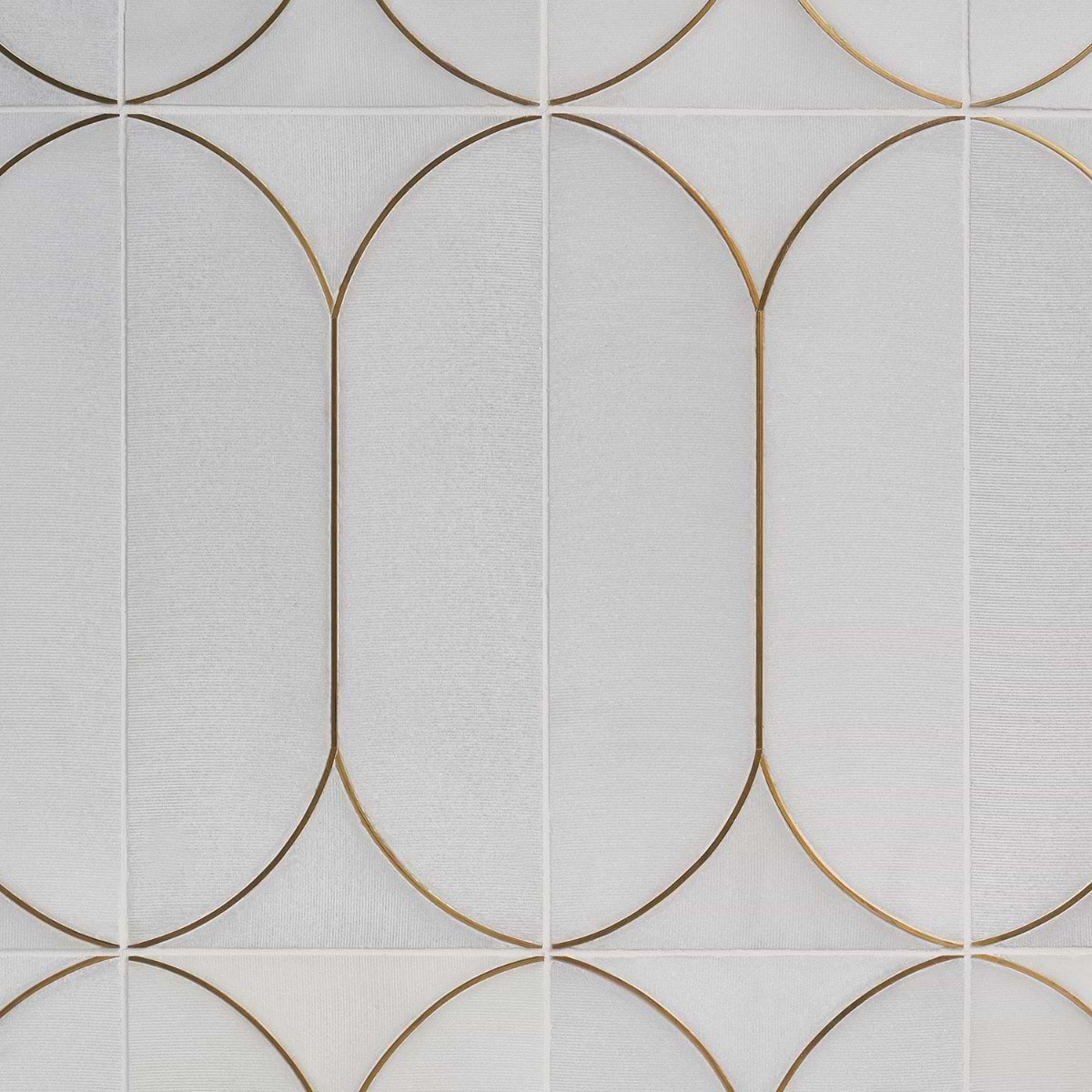 CALYPSO 3D Carved Bianco White Jade with Brass Inlay 8x16 Honed Marble Tile