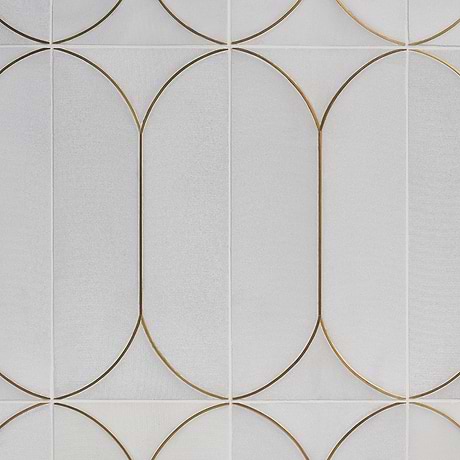 Calypso Bianco White with Brass Inlay 8x16 Honed Marble Limestone Tile