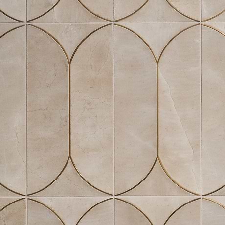 Calypso Crema Marfil Beige with Brass Inlay 8x16 Honed Marble Limestone Tile