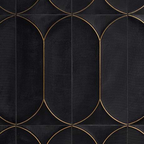 Calypso Nero Black with Brass Inlay 8x16 Honed Marble Limestone Tile