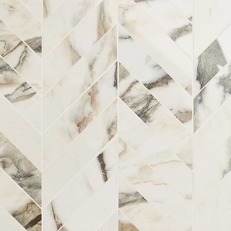 Dreamstone Calacatta Rustico Beige 2x8 Chevron Polished Porcelain Mosaic