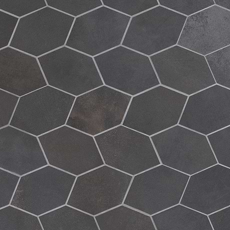 Bond Venom Charcoal Black Foliage Hexagon Matte Porcelain Mosaic