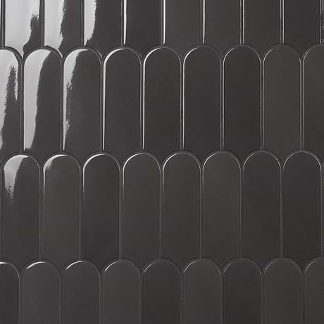 Parry Charcoal Black 3x8 Fishscale Glossy Ceramic Tile