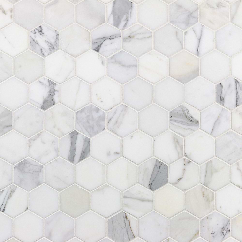 CALACATTA White 2" Hexagon Polished Marble Mosaic
