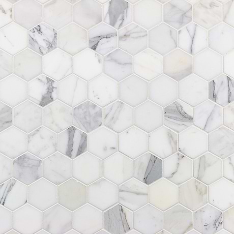 Calacatta White 2" Hexagon Polished Marble Mosaic