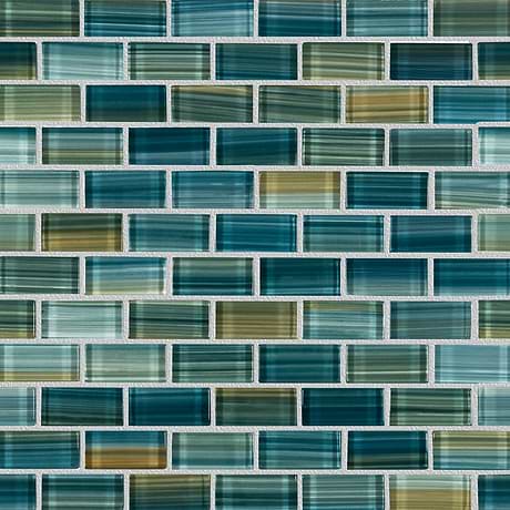 Watercolors Turquoise Green 1x2 Brick Glazed Glass Mosaic