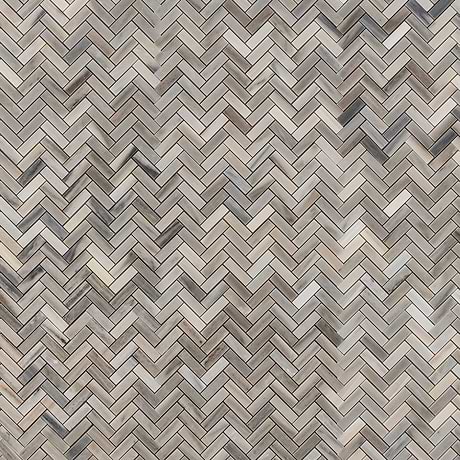 Skyline Gray 1x2 Herringbone Polished Marble Mosaic Tile
