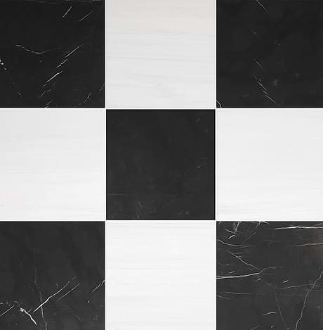 Alterno Black Silk and Glacier White Select 18x18 Honed Marble Checkerboard Tile