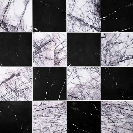 Alterno Black Silk and Lilac 12x12 Honed Marble Checkerboard Tile