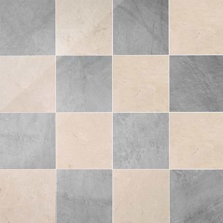 Alterno Earth Gray and Crema Ella Beige 12x12 Polished Marble Checkerboard Tile