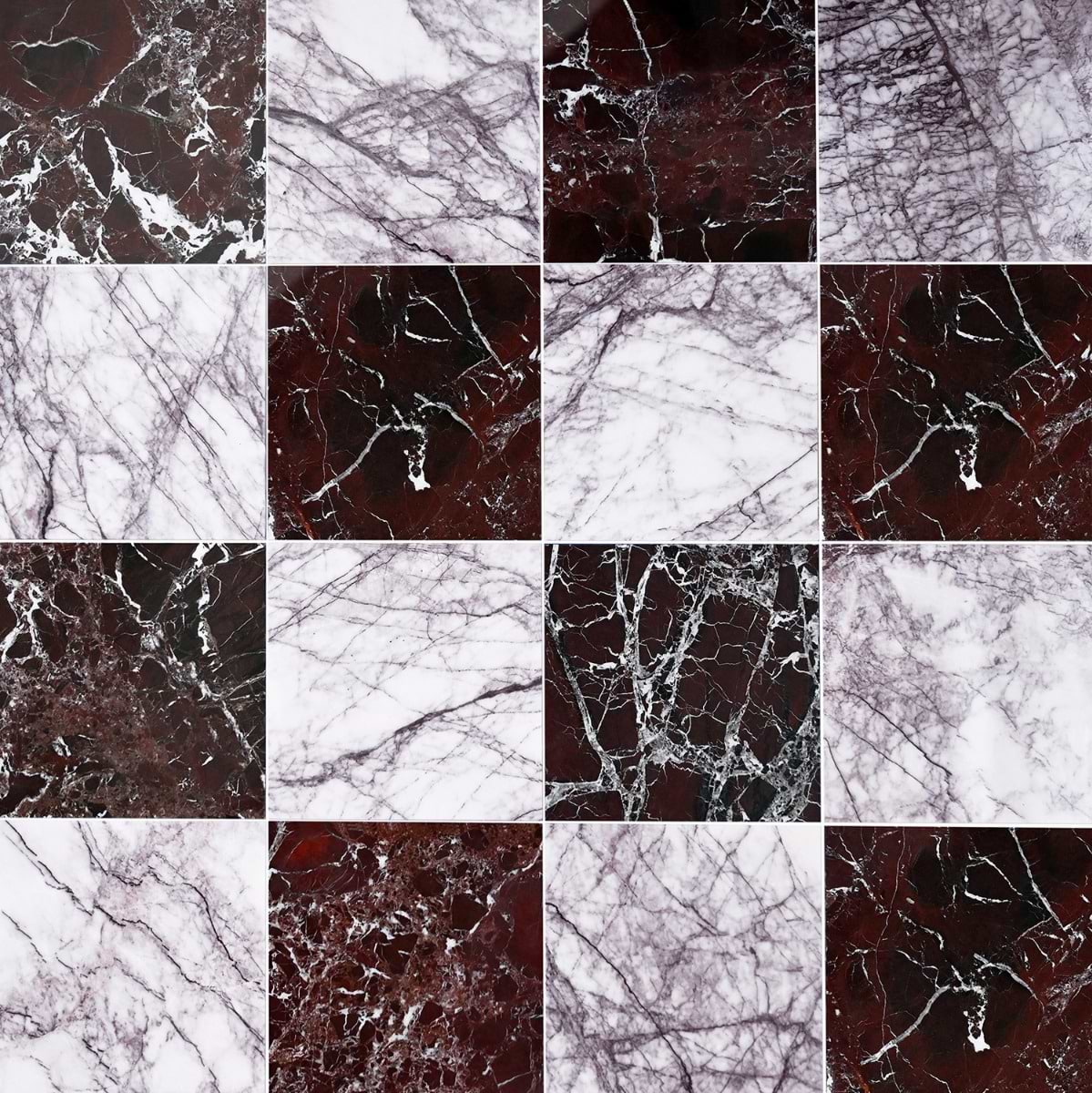 ALTERNO Lilac and Rosso Levanto Red 12x12 Polished Marble Checkerboard Tile