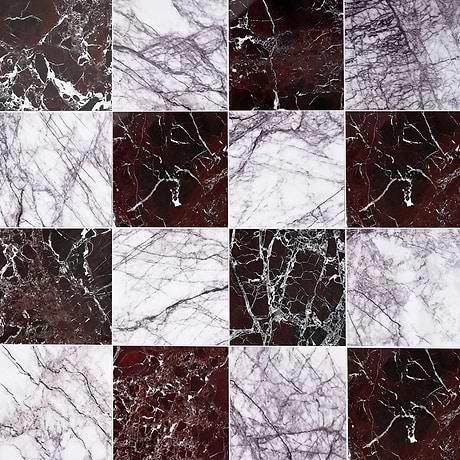 Alterno Lilac and Rosso Levanto Red 12x12 Polished Marble Checkerboard Tile