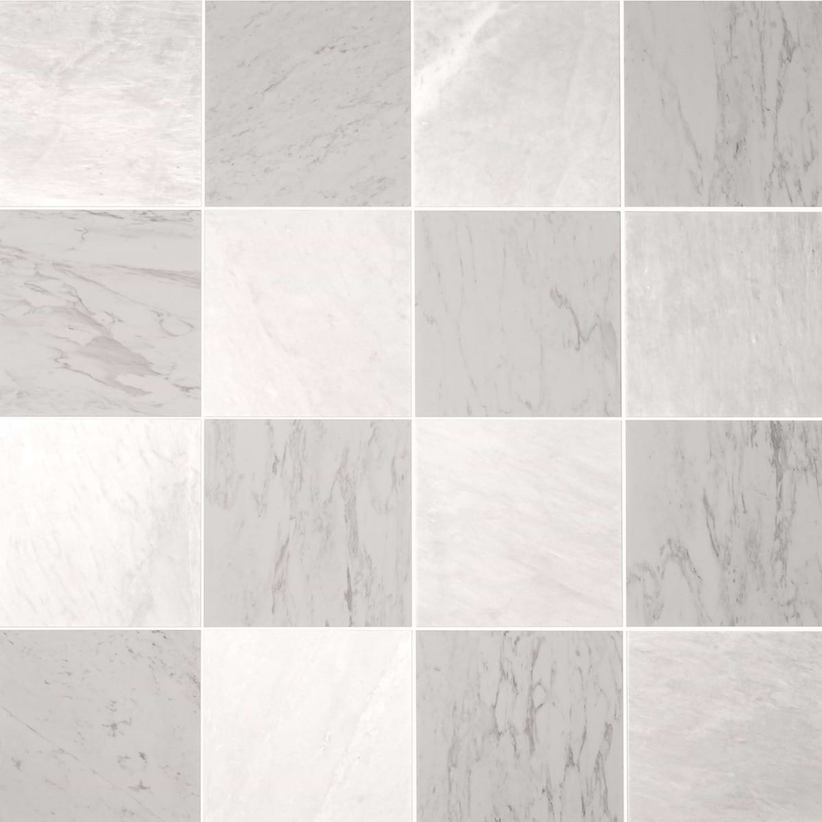ALTERNO Volakas White and Ice Gray 12x12 Honed Marble Checkerboard Tile