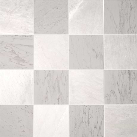 Alterno Volakas White and Ice Gray 12x12 Honed Marble Checkerboard Tile