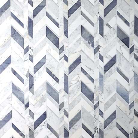 Amari Azur Blue Chevron Polished Marble & Aluminum Mosaic