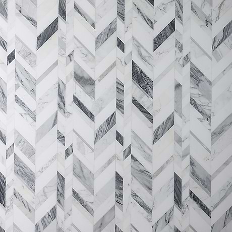Amari Grigio Gray Chevron Polished Marble & Aluminum Mosaic