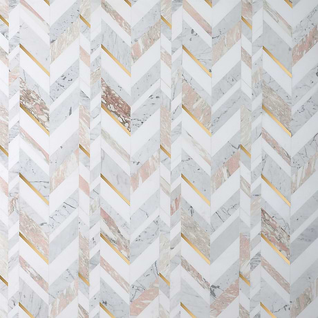 Amari Rosa Pink Chevron Polished Marble & Brass Mosaic