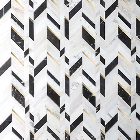 Amari Saint Laurent Brown Chevron Polished Marble & Brass Mosaic