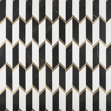 Fitz Classic Black & White Polished Marble & Brass Mosaic