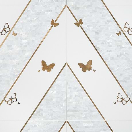 Timeless Butterflies Perla Gray 12x18 Polished Nanoglass & Brass Tile by Elizabeth Sutton