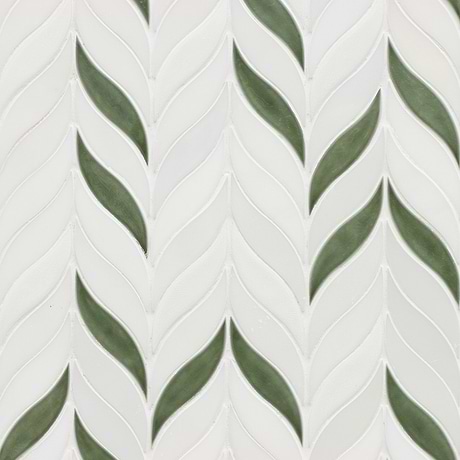 Nabi Sprig Fern Green Marble and Crackled Glossy Glass Mosaic Tile