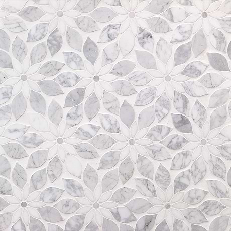 Wildflower Winds Breath White Polished Marble Mosaic
