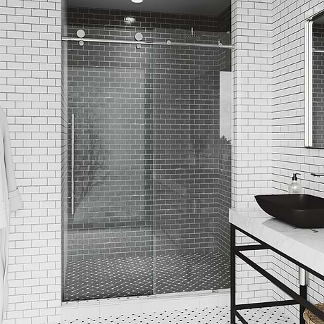 Volare 48x76 Reversible Sliding Shower Door with Clear Glass in Chrome