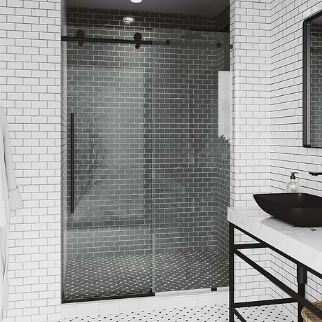 Volare 48x76 Reversible Sliding Shower Door with Clear Glass in Matte Black
