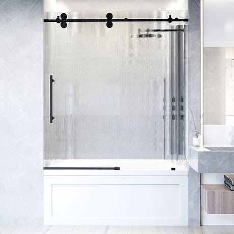 Gemello 60x66 Left Sliding Bathtub Door with Fluted Glass in Matte Black