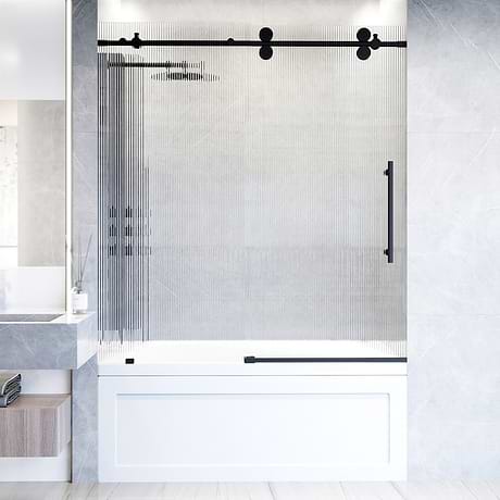 Gemello 60x66 Right Sliding Bathtub Door with Fluted Glass in Matte Black