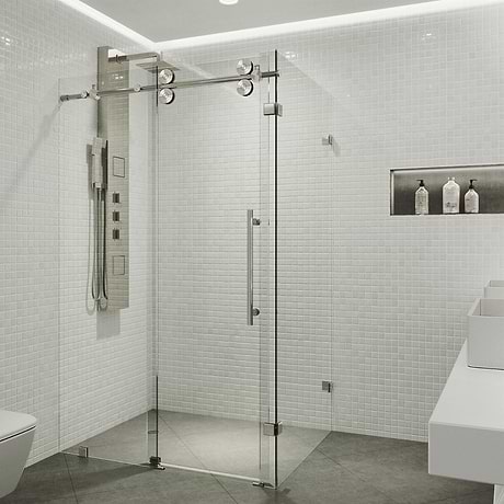 Legato 36x48x74 Reversible Sliding Enclosure Shower Door with Clear Glass in Stainless Steel
