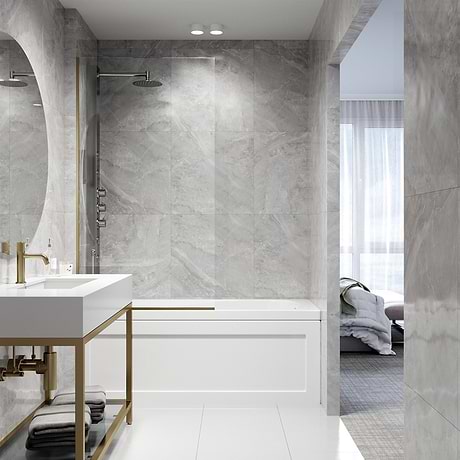 Nuvo 34x62 Reversible Fixed Bathtub Door with Clear Glass in Brushed Gold