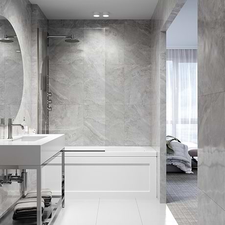 Nuvo 34x62 Reversible Fixed Bathtub Door with Clear Glass in Stainless Steel