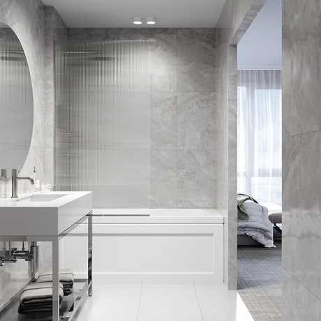 Nuvo 34x62 Reversible Fixed Bathtub Door with Fluted Glass in Chrome