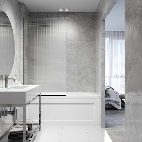 Nuvo 34x62 Reversible Fixed Bathtub Door with Fluted Glass in Matte Black
