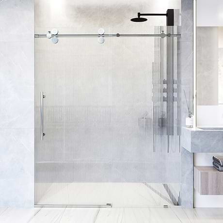 Gemello 60x74 Left Sliding Shower Door with Fluted Glass in Chrome