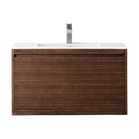 Milan 36" Mid Century Walnut Vanity and Glossy White Counter by JMV