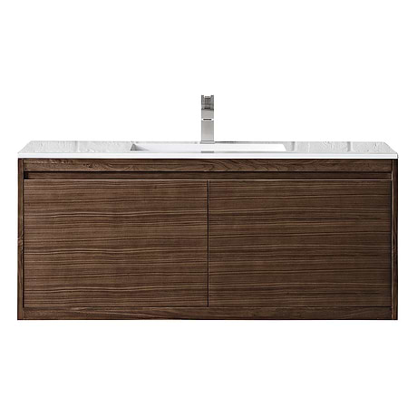 Milan 48" Mid Century Walnut Vanity and Glossy White Counter by JMV